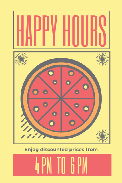Happy Hours Promo with Illustration of Tasty Pizza Tumblr Modelo de Design