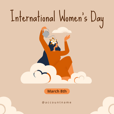 Bulutların İçinde Kadınla Dünya Kadınlar Günü Tebriki Instagram Tasarım Şablonu