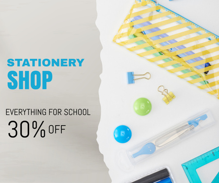 Discount Offer on Stationery for School Facebook Design Template