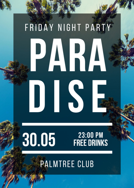 Night Party Invitation on Tropical Palm Trees Flayer Modelo de Design