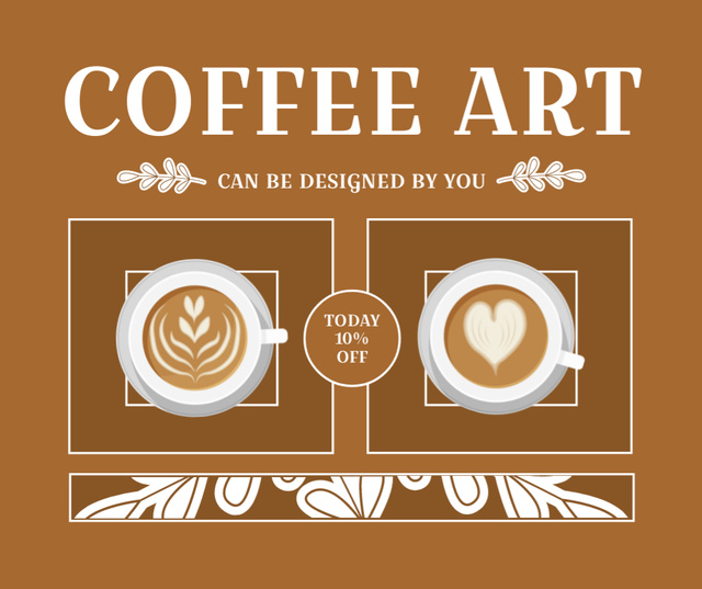 Designvorlage Wonderful Coffee Art In Cups With Discount für Facebook