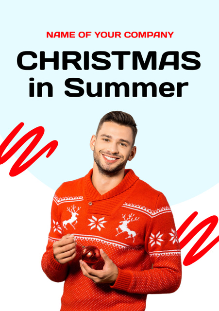  July Christmas Celebration Announcement with Attractive Man Flyer A5 Šablona návrhu