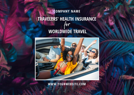 Useful Health Insurance Offer for Tourists in Cabriolet Flyer A6 Horizontal Design Template