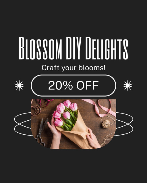 Ontwerpsjabloon van Instagram Post Vertical van Laconic Bouquet of Tulips in Packaging with Discount