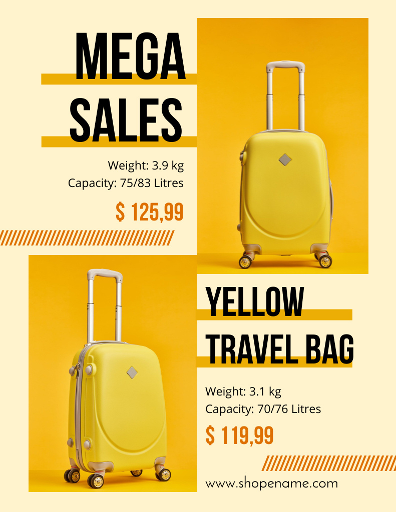 Ontwerpsjabloon van Flyer 8.5x11in van Discounts on Trendy Yellow Travel Bags