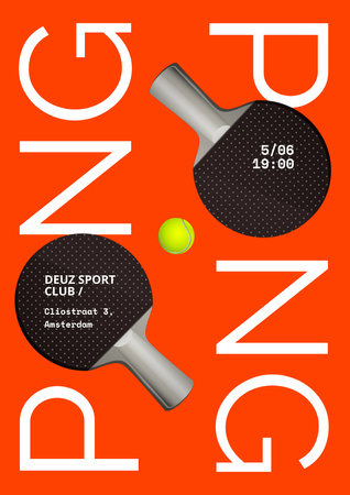 Ping Pong Announcement on Orange Poster A3 Design Template