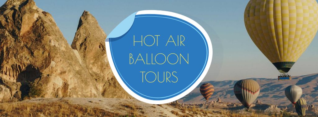 Plantilla de diseño de Hot Air Balloon Flight Offer with Mountain View Facebook cover 