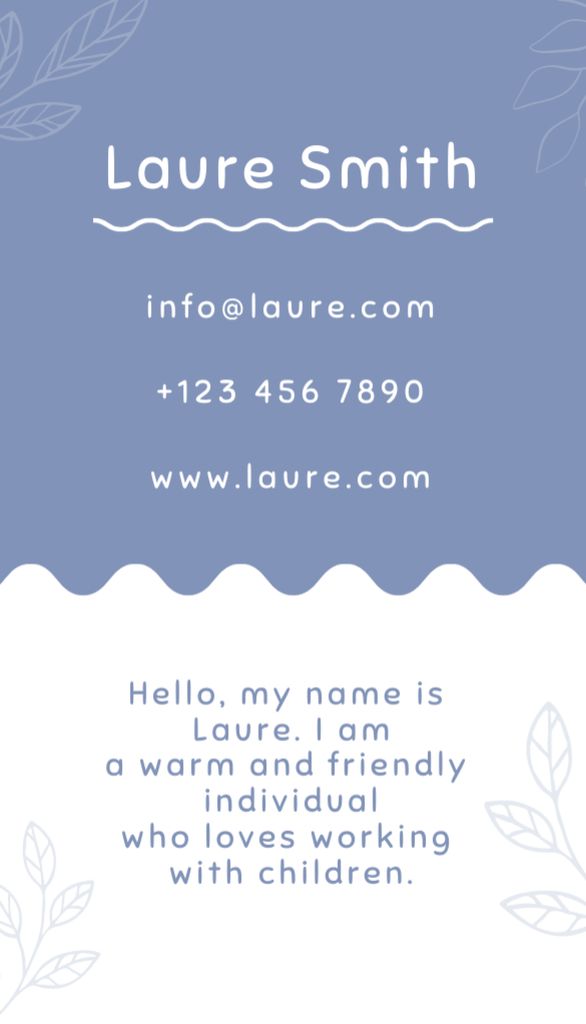Babysitting Services Ad with Leaves Illustration Business Card US Vertical Design Template