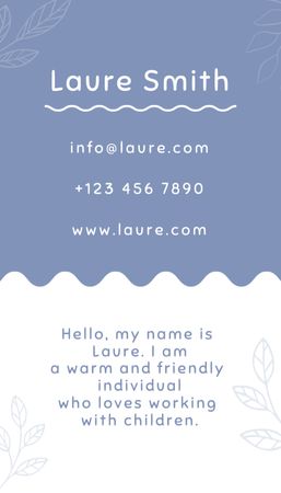 Babysitting Services Ad with Leaves Illustration Business Card US Verticalデザインテンプレート