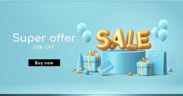 Template di design Super Sale of Gifts Offer on Blue Facebook AD