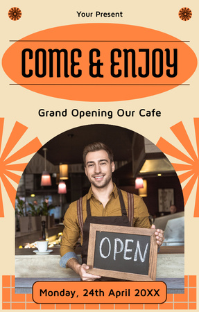 Platilla de diseño Ad of Grand Opening of Cafe with Photo Invitation 4.6x7.2in