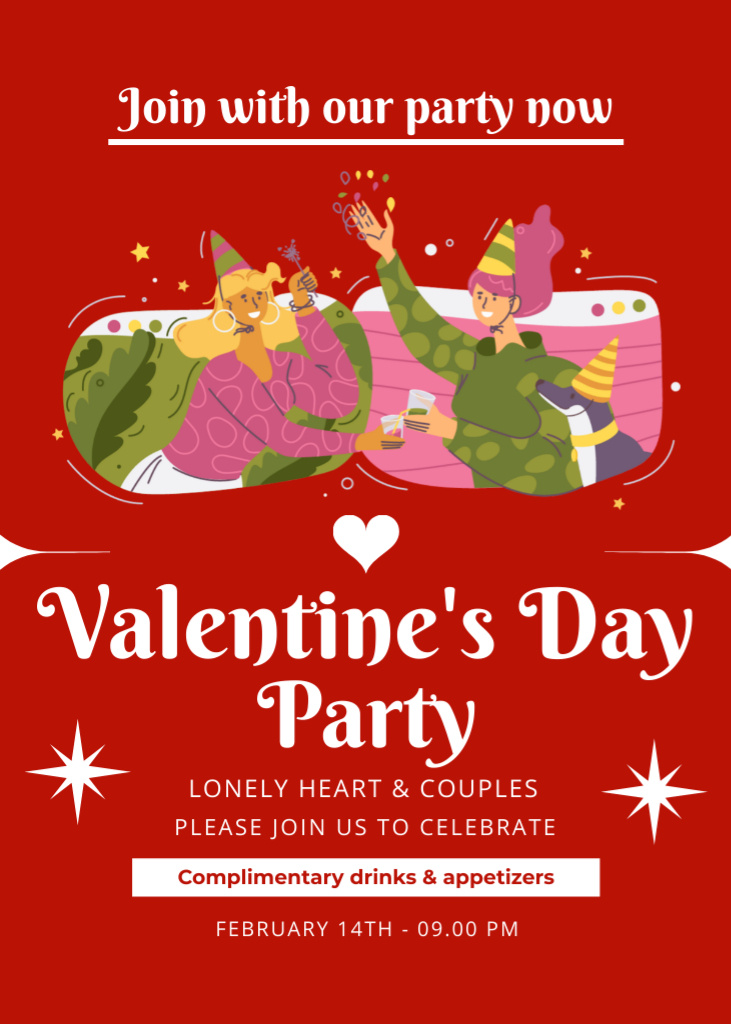 Valentine's Day Party For Couples And Lonely Heart Invitation Πρότυπο σχεδίασης
