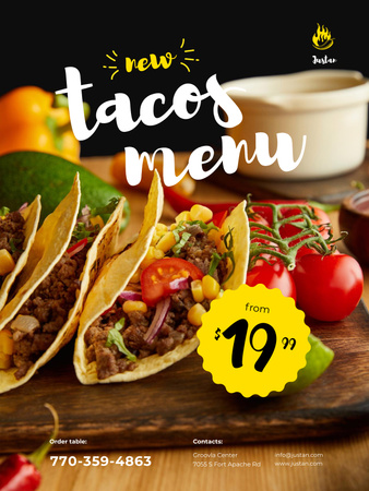 Plantilla de diseño de Oferta de menú mexicano con deliciosos tacos Poster US 