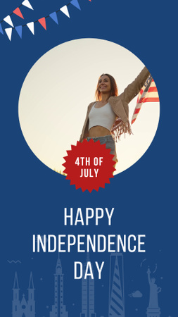 Blahopřejeme šťastný den nezávislosti s mladou ženou s vlajkou Instagram Video Story Šablona návrhu