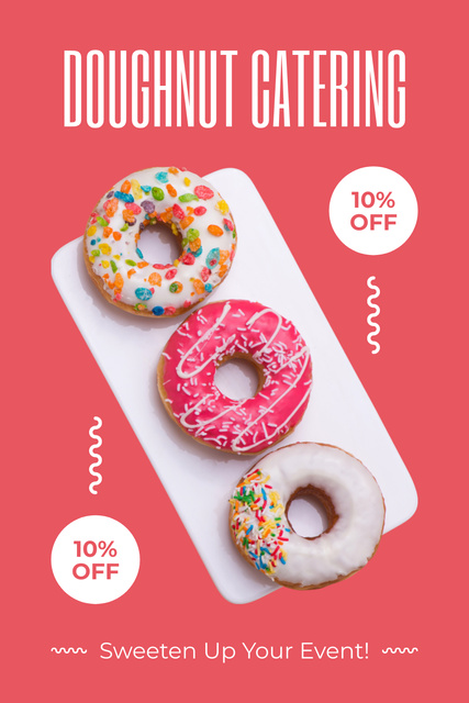 Doughnut Catering Promo with Discount Offer Pinterest tervezősablon