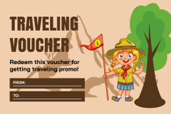 Traveling Voucher with Cartoon Illustration of Cute Girl Scout