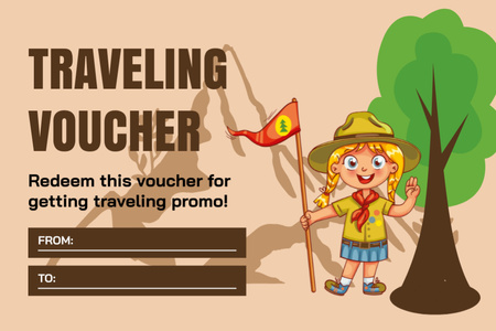 Szablon projektu Traveling Voucher with Cartoon Illustration of Cute Girl Scout Gift Certificate