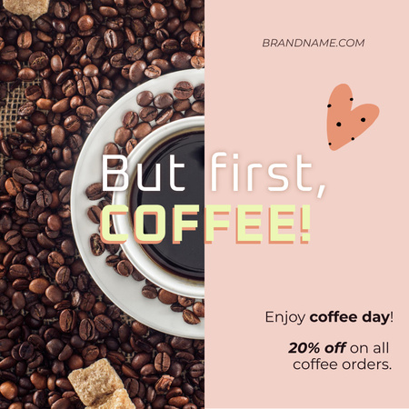 Designvorlage kaffeetasse mit kaffeebohnen für Instagram