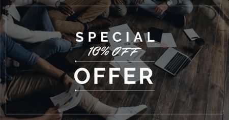 Platilla de diseño Special Discount Offer with People working on floor Facebook AD