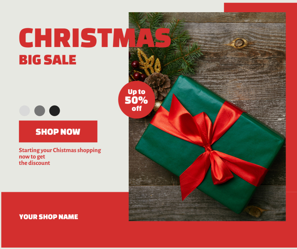 Designvorlage Christmas Big Sale Announcement with Cute Teddy Bear für Facebook