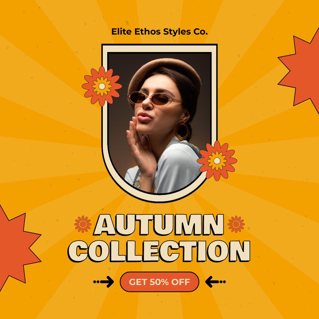 Designvorlage Autumn Fashion Collection With Headwear And Discounts für Instagram AD