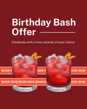 Offer to Celebrate Birthday with Light Cocktails Instagram Post Vertical Design Template