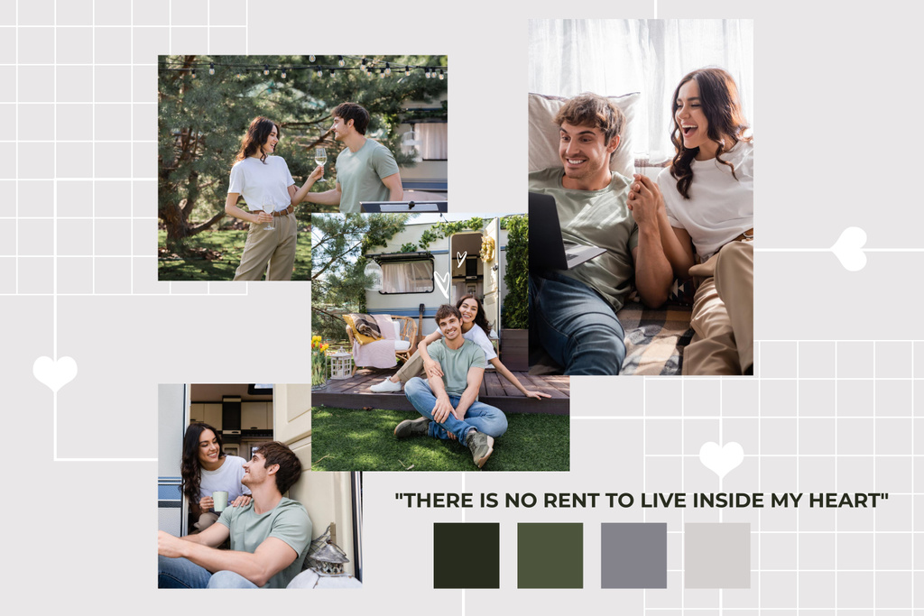 Grey Collage with Young Couple in Love Mood Board Design Template