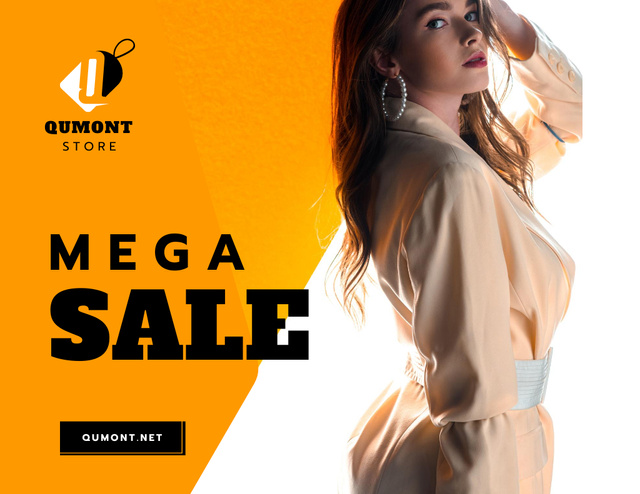 Designvorlage Offer on Mega Sale in Fashion Store on Orange für Flyer 8.5x11in Horizontal