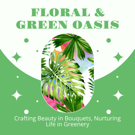 Modèle de visuel Annonce de service floral avec des feuilles de plantes exotiques - Instagram