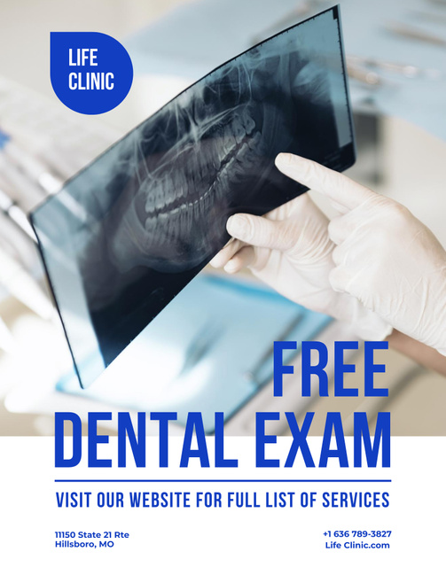Free Dental Exam Offer with X-ray of Teeth Poster 22x28in Design Template