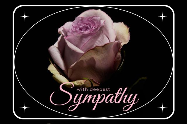Deepest Sympathy Message with Rose on Black Postcard 4x6in Design Template