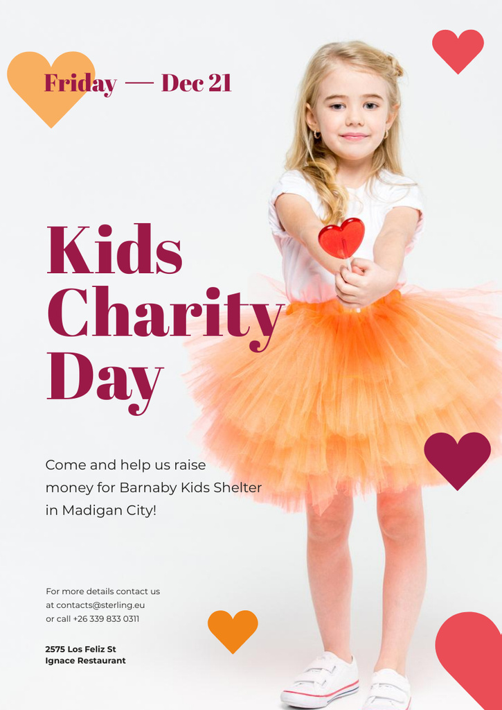 Kids Charity Day with Girl with Heart Candy Poster A3 – шаблон для дизайна