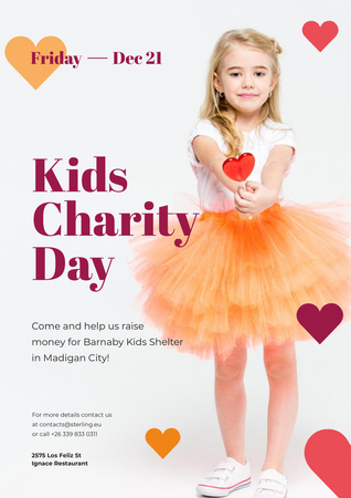 Platilla de diseño Kids Charity Day with Girl with Heart Candy Poster A3