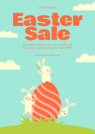 Modèle de visuel Offre de vente de Pâques avec des lapins et des œufs de Pâques - Poster