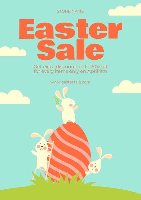 Plantilla de diseño de Easter Sale Offer with Easter Bunnies and Eggs Poster 
