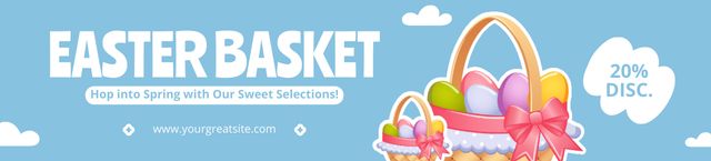Easter Basket Ad with Colorful Eggs Illustration Ebay Store Billboardデザインテンプレート
