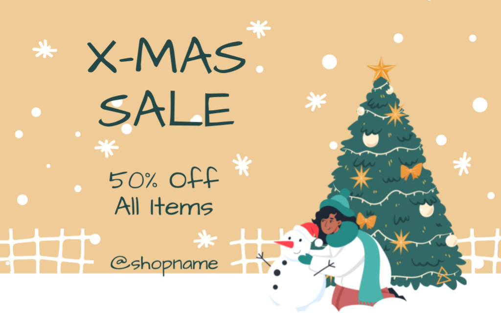 Christmas Sale Offer For All With Snowman Postcard 4x6in Design Template
