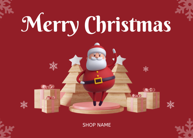 Ontwerpsjabloon van Postcard 5x7in van Christmas Cheers with Stylized Trees and Santa in Red