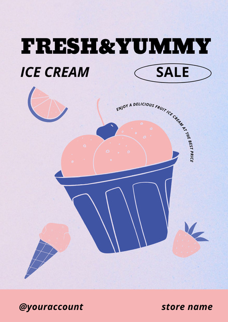 Illustrated Ice Cream Sale Offer Poster Tasarım Şablonu