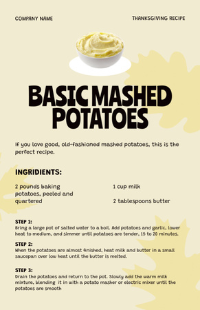 Thanksgiving Basic Mashed Potatoes Cooking Steps Recipe Card – шаблон для дизайна