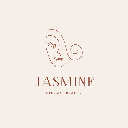 Beauty Salon Ad with Woman's Face Lined Illustration Logo Design Template