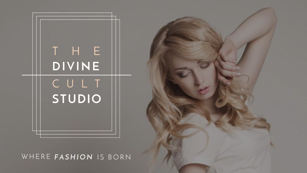 Fashion Studio Ad Blonde Woman in Casual Clothes Title Design Template