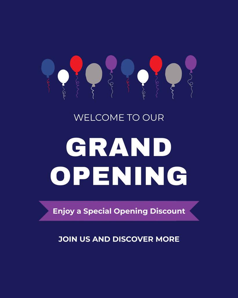 Szablon projektu Stunning Grand Opening Celebration With Balloons And Discounts Instagram Post Vertical