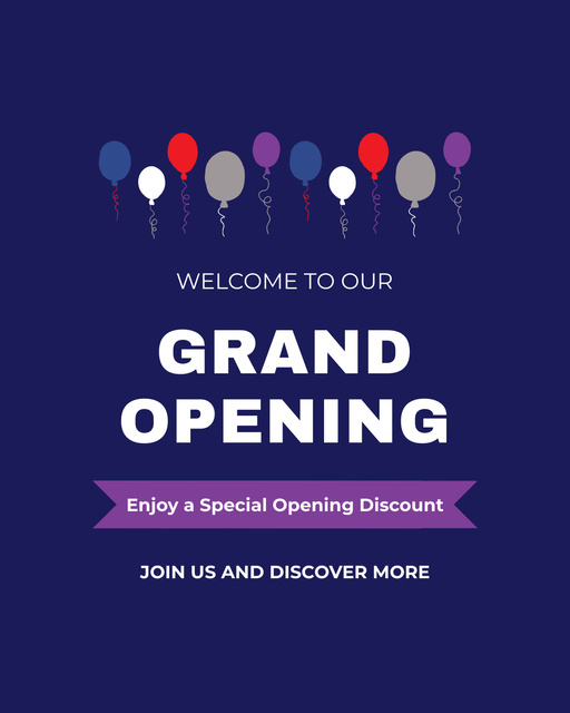 Szablon projektu Stunning Grand Opening Celebration With Balloons And Discounts Instagram Post Vertical