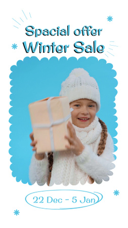 Special Winter Sale Announcement with Cute Little Girl Instagram Video Story Design Template