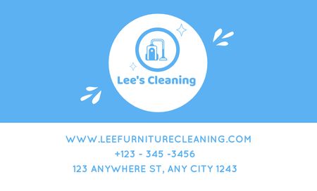 Carpets and Furniture Cleaning Service Ad on Blue and White Business Card 91x55mm tervezősablon