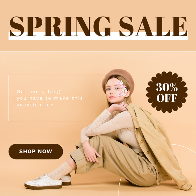 Fall Sale Announcement with Stylish Blonde in Beret Instagram ADデザインテンプレート