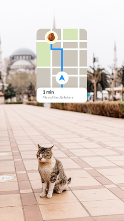 Template di design promozione panificio divertente con gatto in città Instagram Story