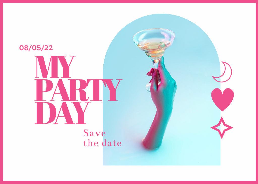 Thrilling Party Day Announcement With Hand Holding Cocktail Postcard 5x7in – шаблон для дизайна