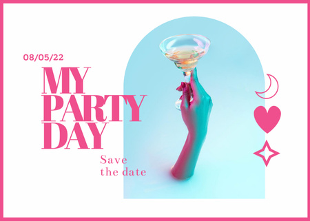 Plantilla de diseño de Party Announcement with Woman holding Cocktail Postcard 5x7in 